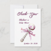 Elegante Silver Pink Rattle Bow Baby Shower Dankeskarte (Vorderseite)