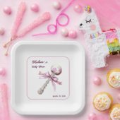 Elegante Silver Pink Rattle Bow Baby Shower Pappteller (Party)