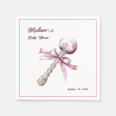 Elegante Silver Pink Rattle Bow Baby Shower Serviette (Vorderseite)