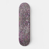 Elegante Silver Pink White Kristall-Sequenzer Skateboard (Vorderseite)