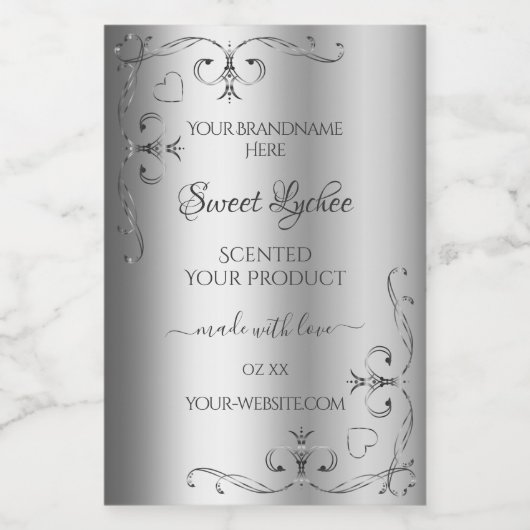 Elegante Silver Product Labels Verziert Corner Bor Lebensmitteletikett (Einzelnes Label)