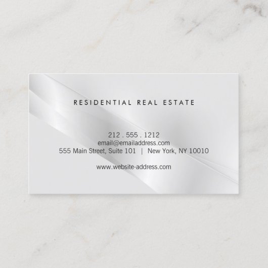 Elegante Silver Real Anwesen Business Card Visitenkarte (Rückseite)