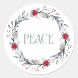 Elegante Silver Red Peace Wreath Festival Runder Aufkleber