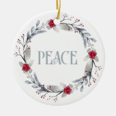 Elegante Silver Red Wreath Peace Keramik Ornament (Vorne)