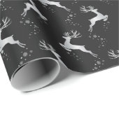 Elegante Silver Reindeer Schwarzer Weihnachtsfeier Geschenkpapier (Rolleneckpunkt)