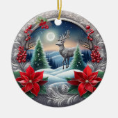 Elegante Silver Rentier Poinsettia Blume, Deer 🦌 Keramik Ornament (Vorne)