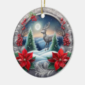 Elegante Silver Rentier Poinsettia Blume, Deer 🦌 Keramik Ornament (Links)