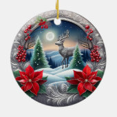 Elegante Silver Rentier Poinsettia Blume, Deer 🦌 Keramik Ornament (Hinten)