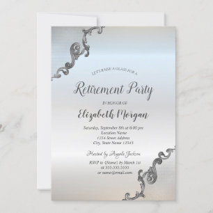 Elegante Silver Retro Border Silver Retirement Einladung