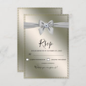 Elegante Silver Ribbon Bow Wedding RSVP Karte (Vorne/Hinten)