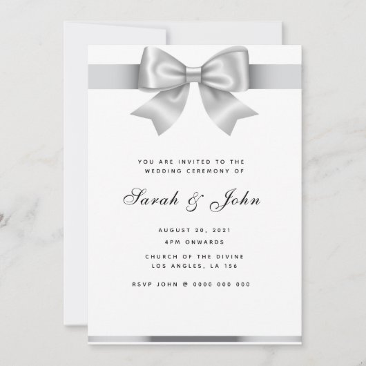 Elegante Silver Ribbon Wedding Einladung (Vorderseite)