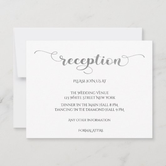 Elegante Silver Romantic Wedding Reception Card (Vorderseite)
