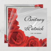 Elegante Silver & Rote Rose Hochzeit Einladungen (Vorne/Hinten)