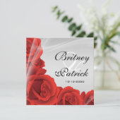 Elegante Silver & Rote Rose Hochzeit Einladungen (Stehend Vorderseite)