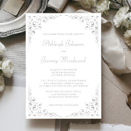 Elegante Silver Script Botanical Frame Wedding Einladung