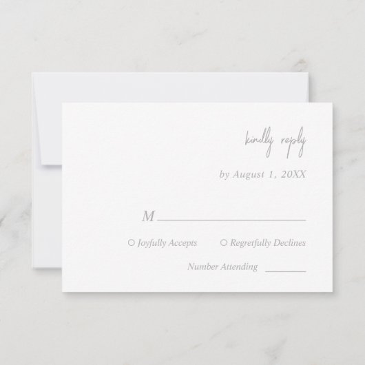 Elegante Silver Script Wedding RSVP Card Karte (Rückseite)