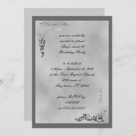 Elegante Silver Scroll Art Deco Einladung (Vorne/Hinten)