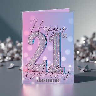 Elegante Silver Sequin auf Rosa am 21. Geburtstag Karte