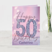 Elegante Silver Sequin auf Soft Pink 50. Geburtsta Karte (Vorderseite)