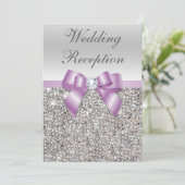 Elegante Silver Sequins Lilac Bow Wedding Receptio Einladung (Stehend Vorderseite)