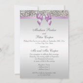 Elegante Silver Sequins Lilac Bow Wedding Receptio Einladung (Rückseite)