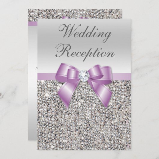 Elegante Silver Sequins Lilac Bow Wedding Receptio Einladung (Vorne/Hinten)