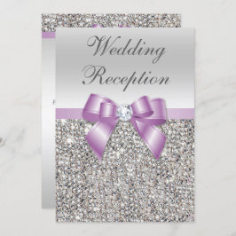 Elegante Silver Sequins Lilac Bow Wedding Receptio Einladung