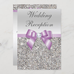 Elegante Silver Sequins Lilac Bow Wedding Receptio Einladung