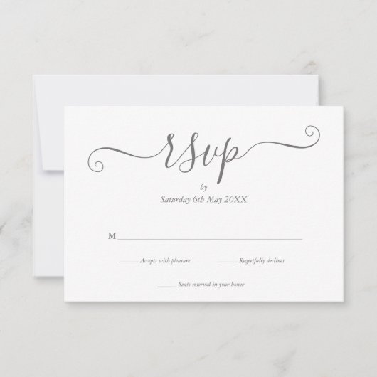 Elegante Silver Signature Script RSVP Card (Vorderseite)