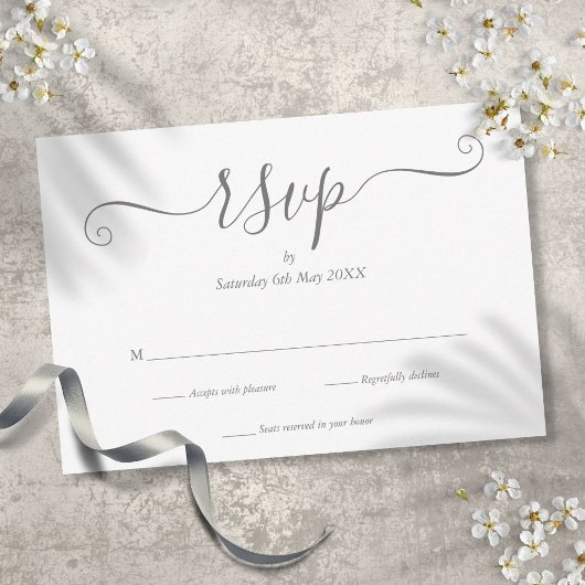 Elegante Silver Signature Script RSVP Card