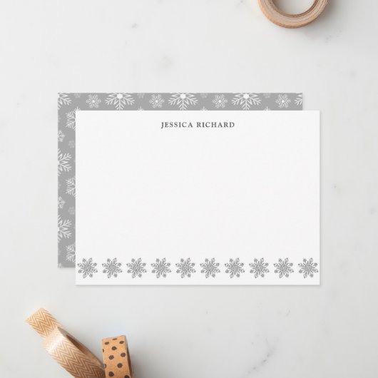 Elegante Silver Snowflake Personalisiert Mitteilungskarte (Vorderseite/Rückseite Beispiel)