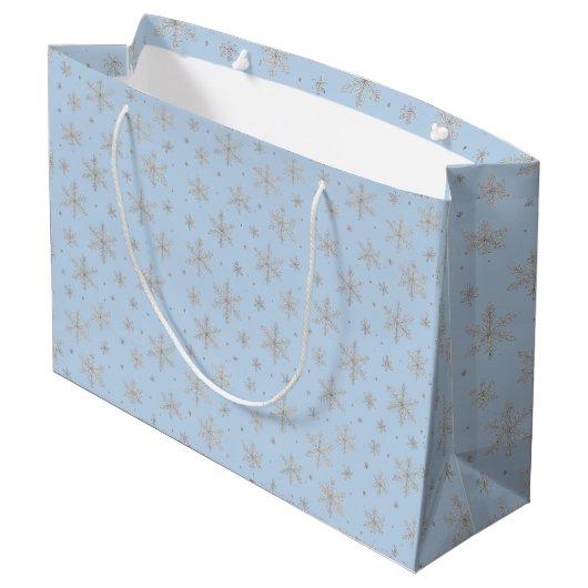 Elegante Silver Snowflake | Winterurlaub Große Geschenktüte (Rückseite Schrägansicht)
