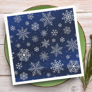 Elegante Silver Snowflakes on Night Blue Christmas Serviette