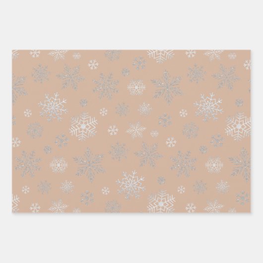 Elegante Silver Snowflakes Weihnachten Geschenkpapier Set (Vorderseite 3)