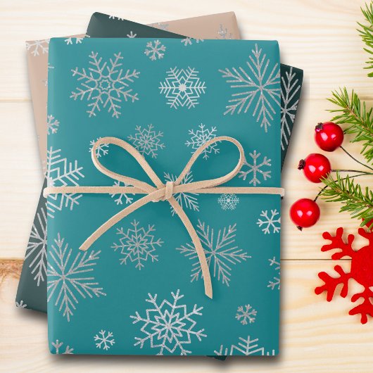 Elegante Silver Snowflakes Weihnachten Geschenkpapier Set