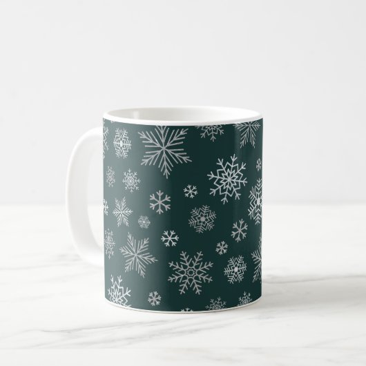 Elegante Silver Snowflakes Weihnachtsname Kaffeetasse (Vorderseite Links)
