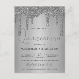 Elegante Silver Sparkle Glitzer Tropfen Quinceañer Postkarte