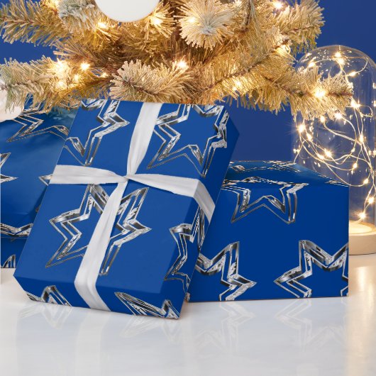 Elegante Silver Stars Muster Blau Weihnachten Geschenkpapier (Feiertage)