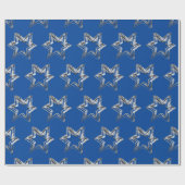 Elegante Silver Stars Muster Blau Weihnachten Geschenkpapier (Flach)
