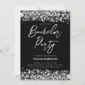 Elegante Silver String Lights Bachelor Party Einladung (Vorderseite)