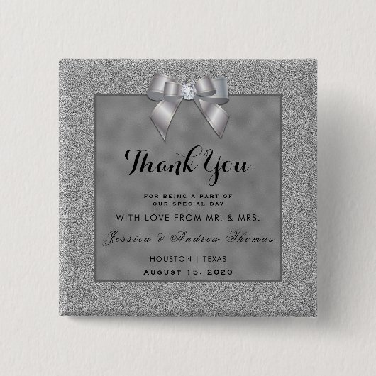 Elegante Silver & Stylish Glitzer Gastgeschenk Hoc Button (Vorderseite)