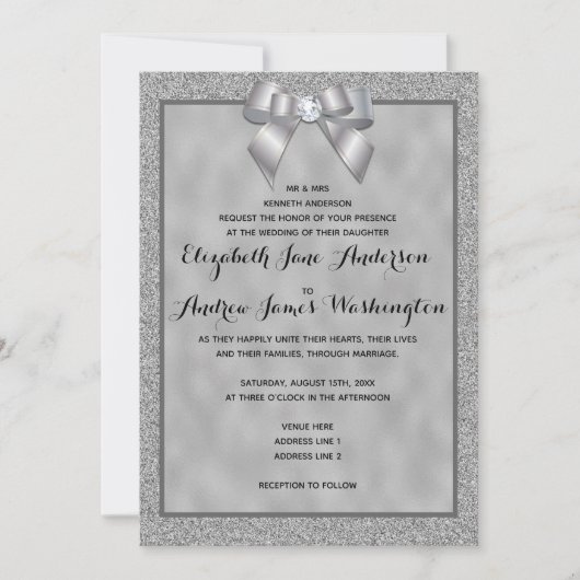 Elegante Silver & Stylish Glitzer Wedding Einladung (Vorderseite)