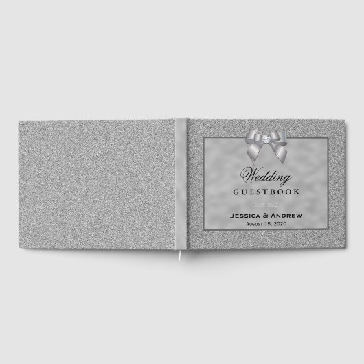 Elegante Silver & Stylish Glitzer Wedding Gästebuch (Voll)