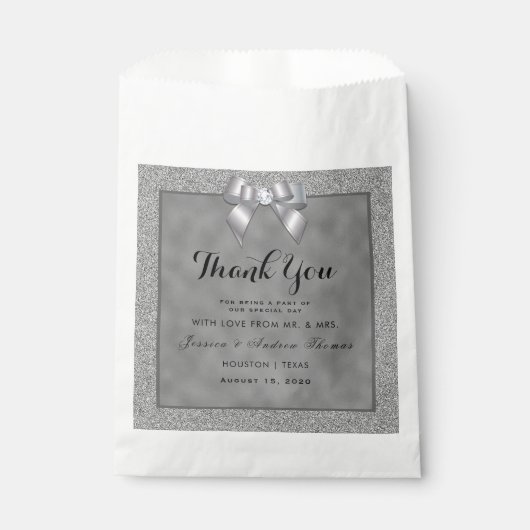Elegante Silver & Stylish Glitzer Wedding Geschenktütchen (Vorderseite)