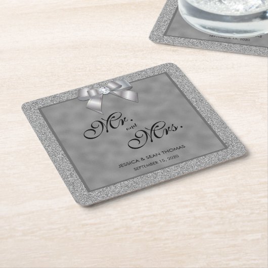 Elegante Silver & Stylish Glitzer Wedding Rechteckiger Pappuntersetzer (angewinkelt)