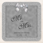 Elegante Silver & Stylish Glitzer Wedding Rechteckiger Pappuntersetzer (Vorderseite)