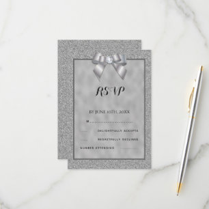 Elegante Silver & Stylish Glitzer Wedding RSVP Karte