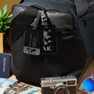 Elegante Silver Travel World Map Mit Monogramm Nam Gepäckanhänger