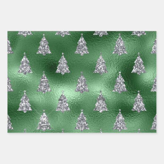 Elegante Silver Trees Weihnachten Geschenkpapier Set (Vorderseite)