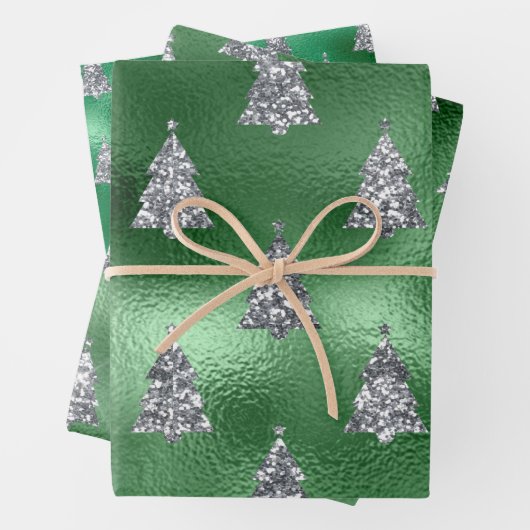 Elegante Silver Trees Weihnachten Geschenkpapier Set (Beispiel)